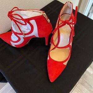 Jessica Simpson suede/ mesh side heels